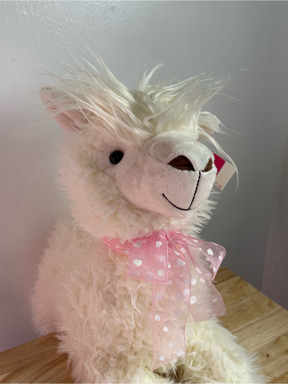 NEW with tags • Celebrate It Cream Plush Llama with Pink Polka Dot Bow - Picture 8 of 16